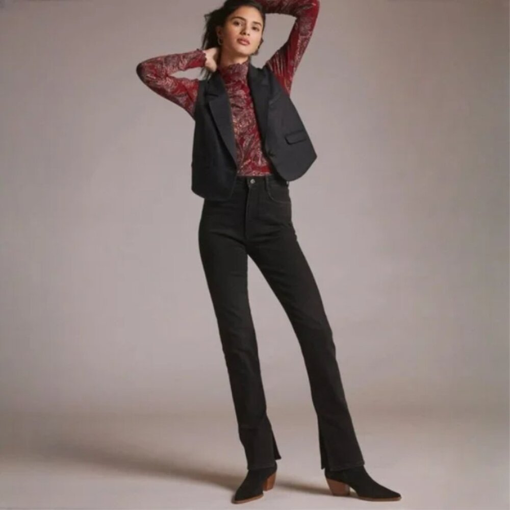 Anthropologie Pilcro The Split‎ Straight Black Jeans 25
